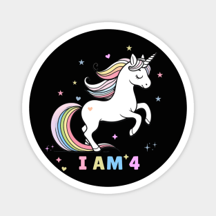 Magical Unicorn 4th Birthday T-Shirt – Dreamy Four Year Old Celebration! Magnet